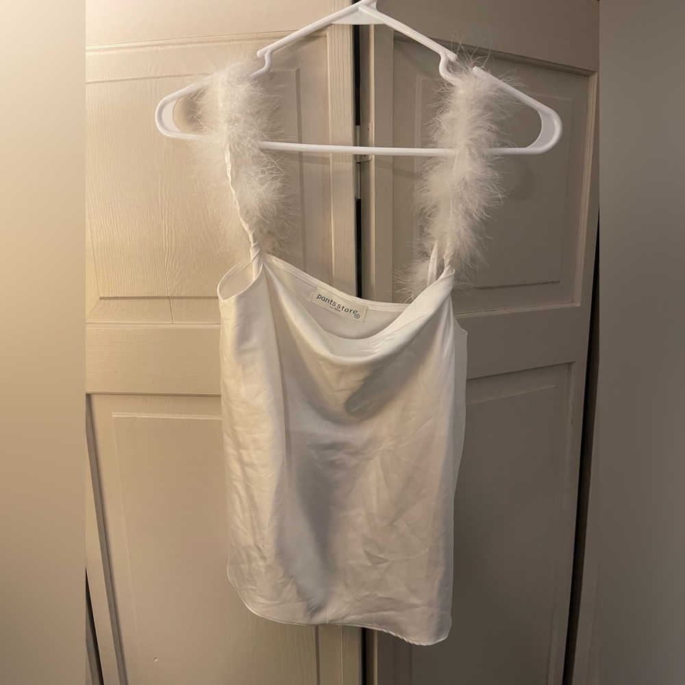 White Feather Strap Tank Top